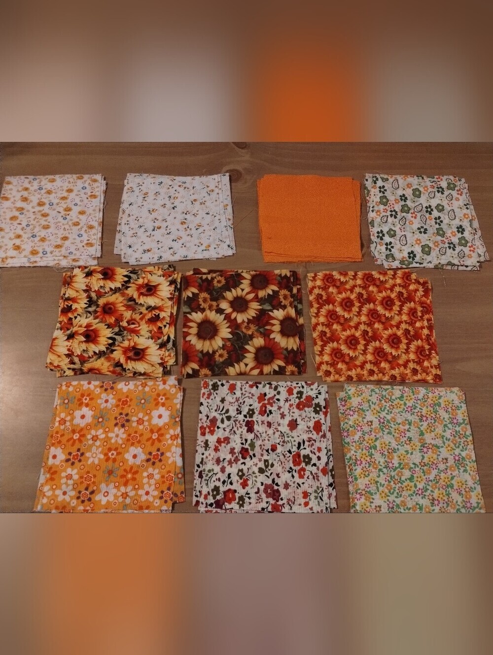 50 Pc Fall Fabric Squares Approx. 4x4 Autumn Sunflower Floral Craft Quilt Bundle